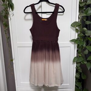 Alice + Olivia brown and cream cotton/silk ombré dress size medium sundress boho